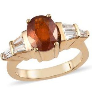 Tanzania Tangerine Kyanite and Natural White Zircon Gold Ring